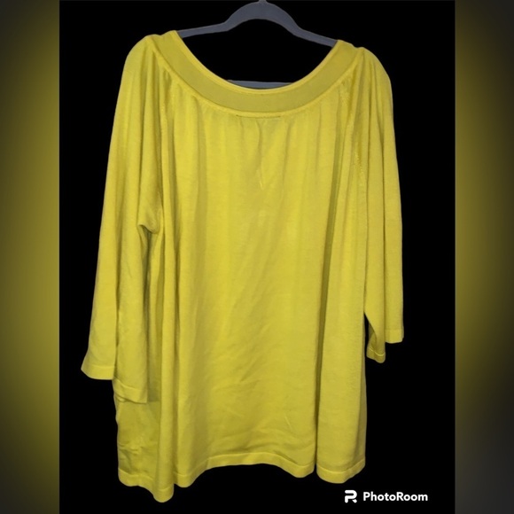 NWT Susan Graver 3X yellow sweater 3/4 sleeves pockets plus size preppy spring - Picture 9 of 9